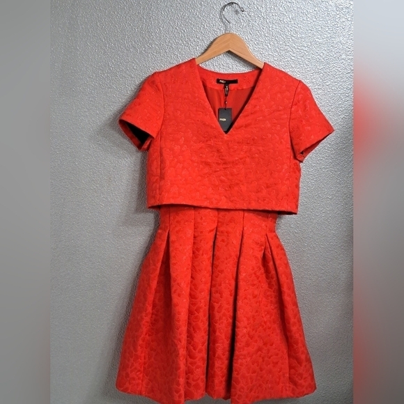 NWT Maje Designer Rouge Jaquard  Skirt Dress  Size 3 (XS) - Picture 2 of 11